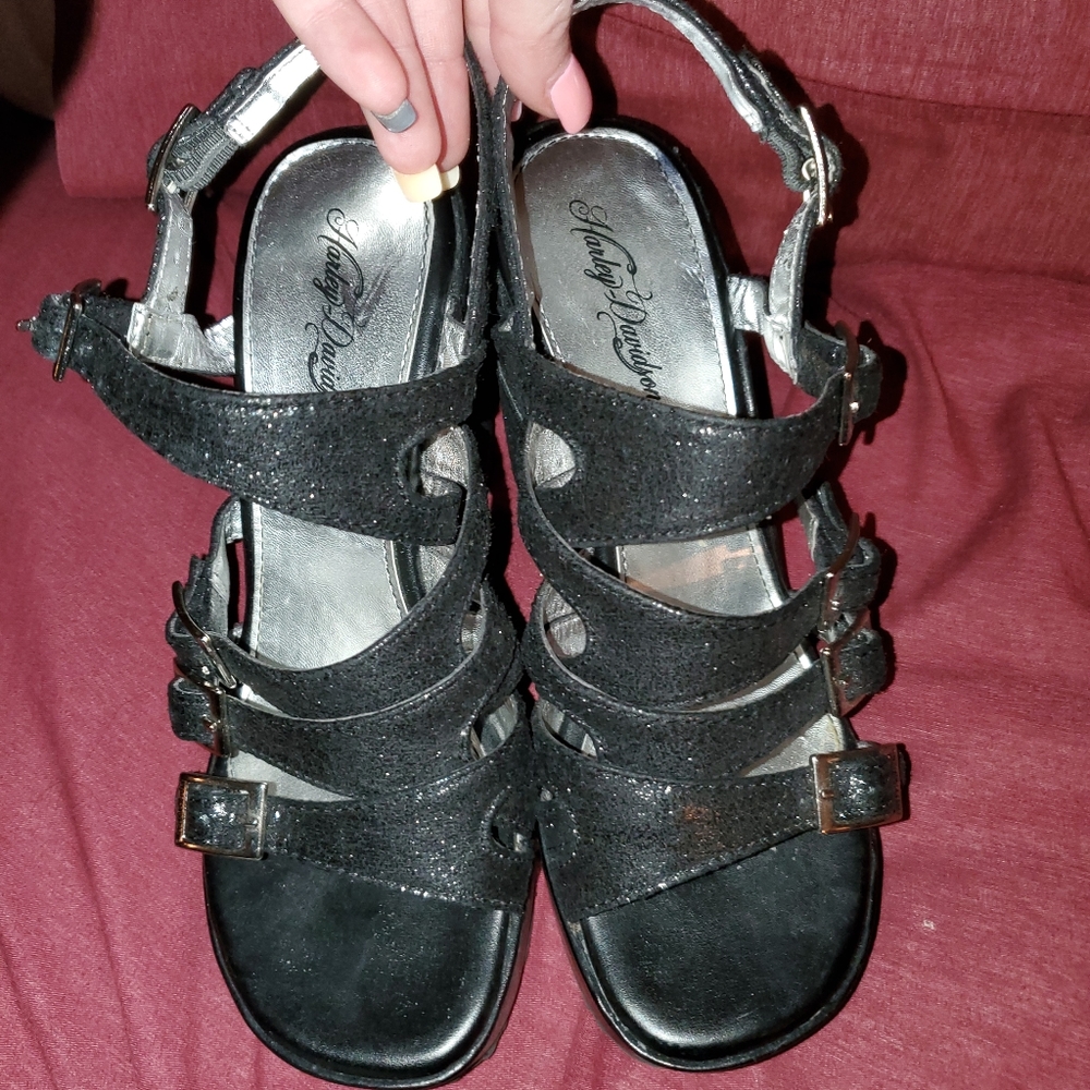 Womens black Harley davidson wedges size 6